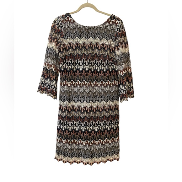 I.N. Studio Retro 60s/70s Vibes Knit Earth Tones Bell Sleeve Dress - Picture 1 of 7